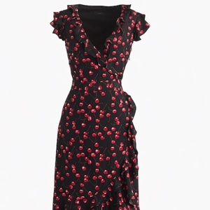 J Crew Cherry Print Silk Wrap Dress 0 2